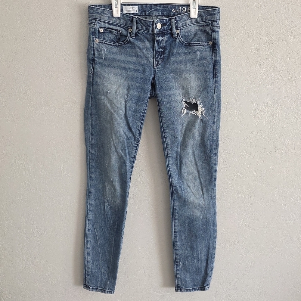 GAP Womens 1969 Always Skinny Distressed Blue Denim Y2K Low Rise Jeans Size 26r